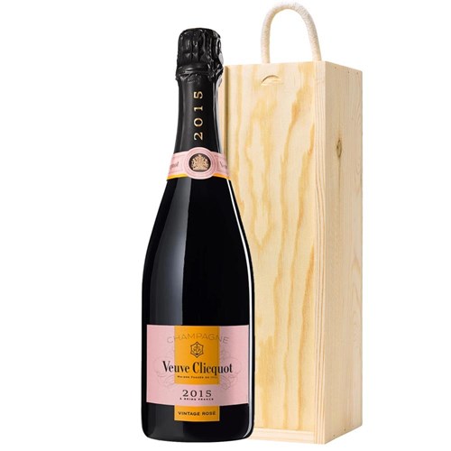 Veuve Clicquot Vintage Rose 2015 Champagne 75cl In Pine Wooden Gift Box